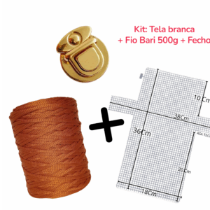 Kit para Bolsa na Tela – Tela Plástica  ( branca) + Fio Bari 500g + Fecho Dourado P